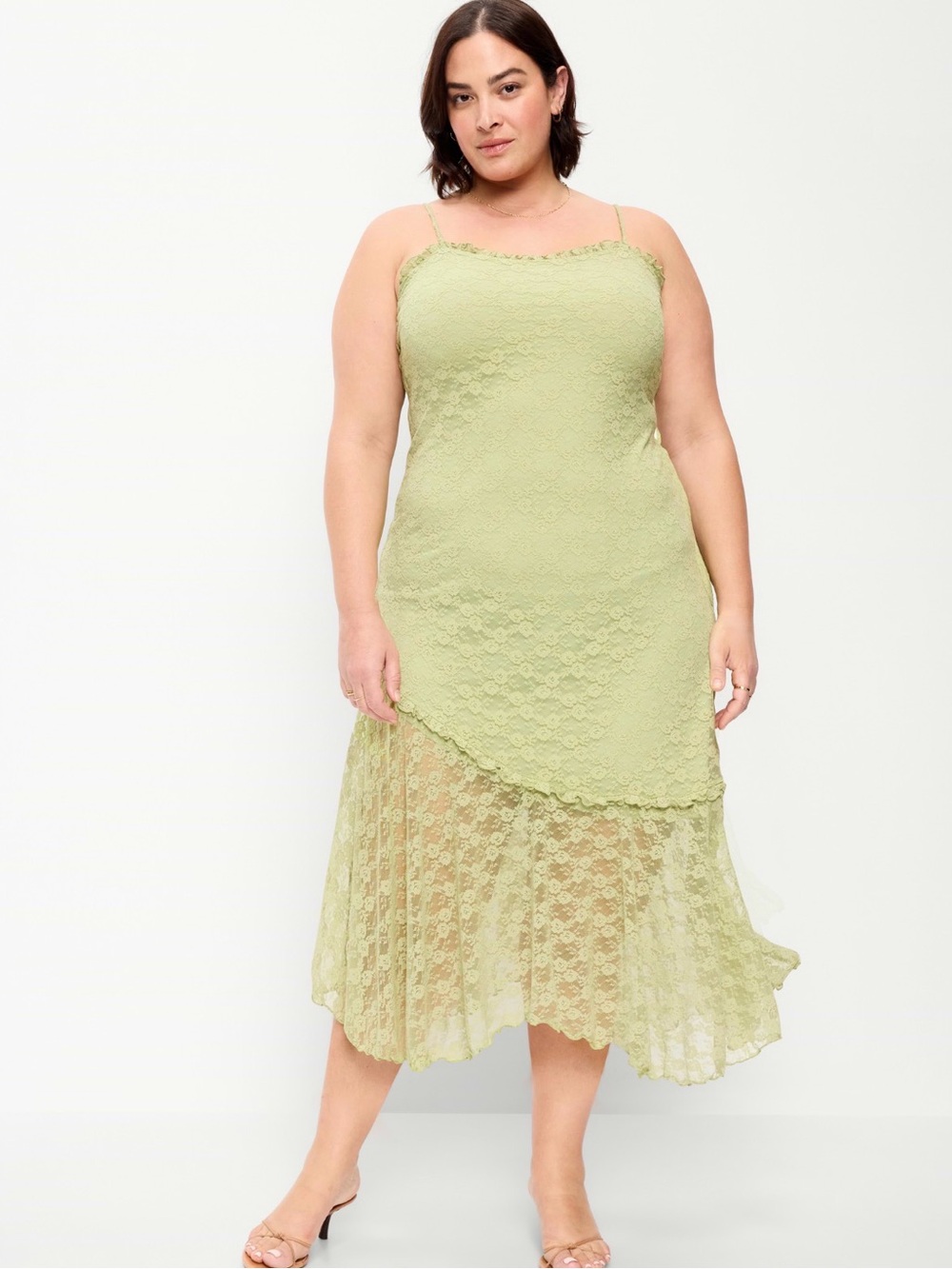 Old Navy Light Green Lace Midi Slip Dress